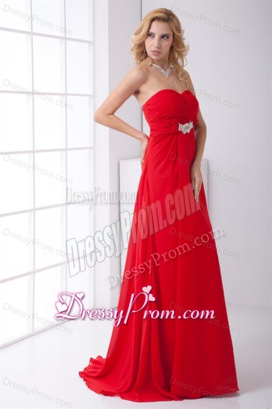 Empire Strapless Beading Backles Red Chiffon Prom Dress