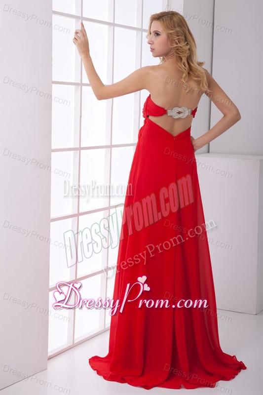 Empire Strapless Beading Backles Red Chiffon Prom Dress