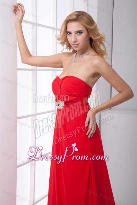 Empire Strapless Beading Backles Red Chiffon Prom Dress