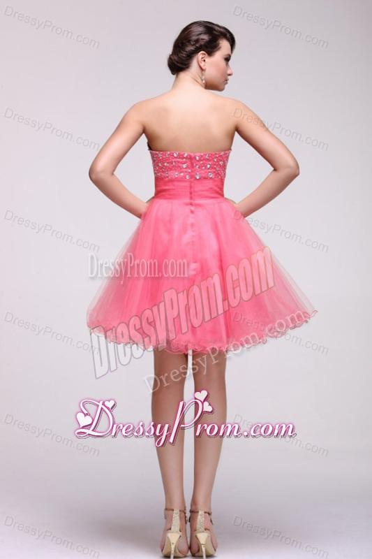 Pink Strapless Beaded Short Prom Dress with A-line