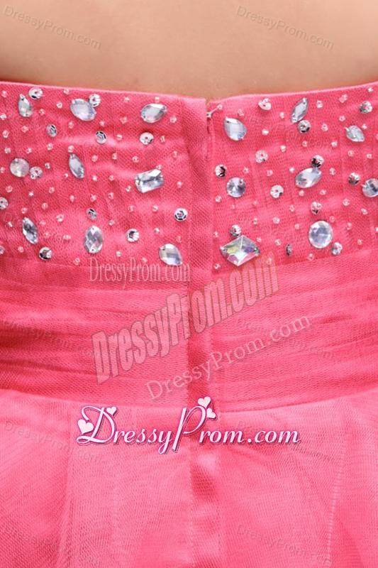 Pink Strapless Beaded Short Prom Dress with A-line