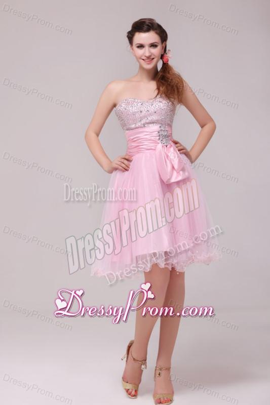 Princess Baby Pink Strapless Beading and Ruching Prom Dress
