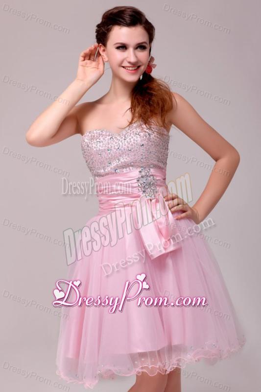Princess Baby Pink Strapless Beading and Ruching Prom Dress