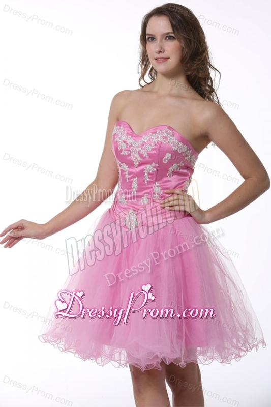 Princess Baby Pink Sweetheart Appliques Knee-length Prom Cocktail Dress