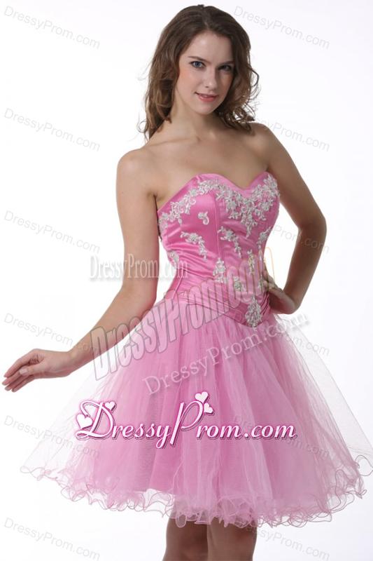 Princess Baby Pink Sweetheart Appliques Knee-length Prom Cocktail Dress