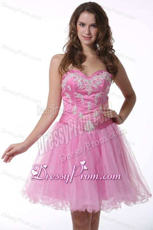Princess Baby Pink Sweetheart Appliques Knee-length Prom Cocktail Dress