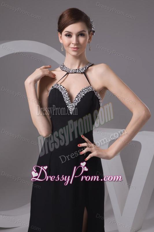 Sexy Empire Halter Beading Chiffon Prom Dress with Court Train