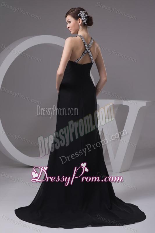 Sexy Empire Halter Beading Chiffon Prom Dress with Court Train
