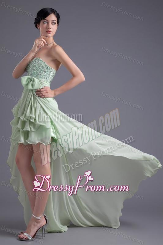 A-line Sweetheart High-low Green Beading Chiffon Prom Dress