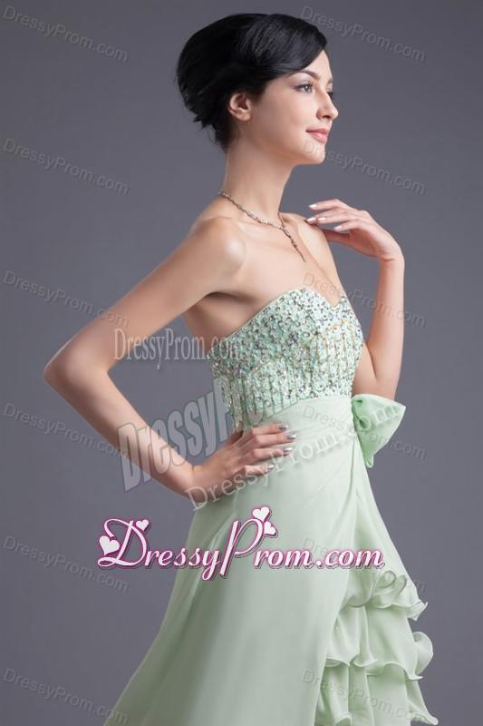 A-line Sweetheart High-low Green Beading Chiffon Prom Dress