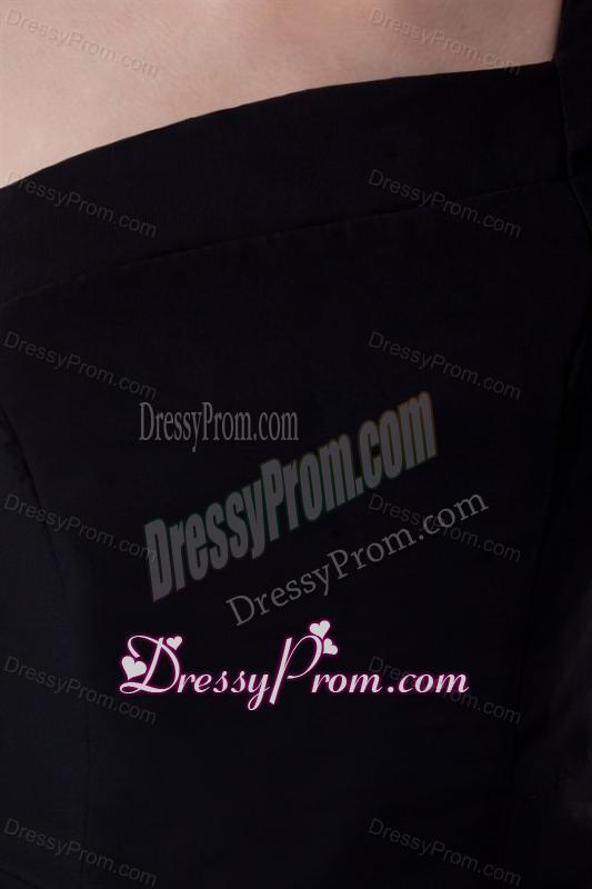 Column One Shoulder Black Ruching Prom Dress with Brush Train