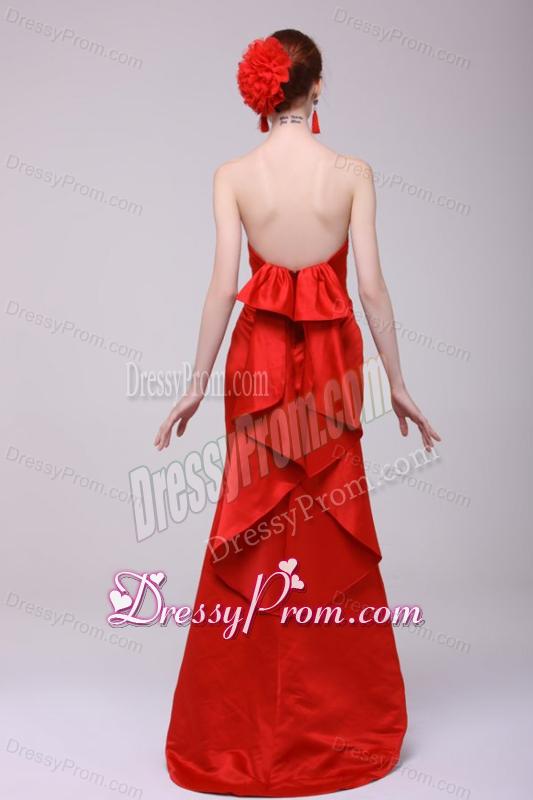 Column Sweethear Floor-length Taffeta Red Prom Dress with Ruching