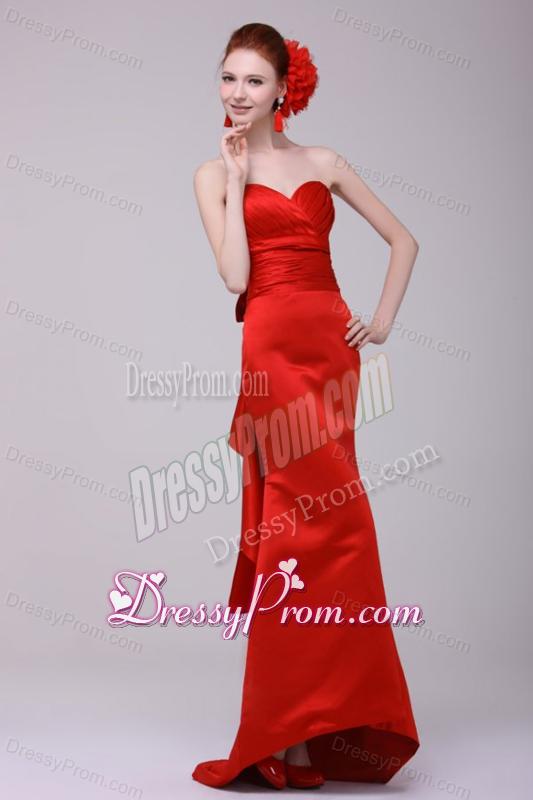 Column Sweethear Floor-length Taffeta Red Prom Dress with Ruching