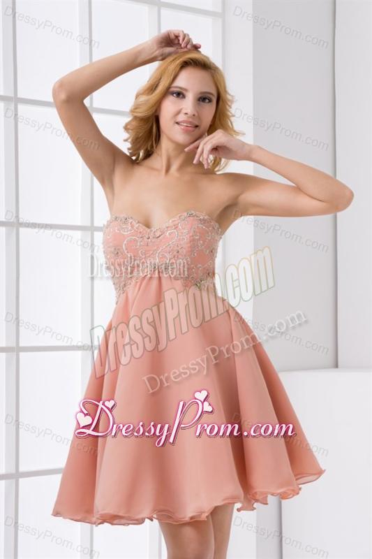 Cute A-line Sweetheart Beading Mini-length Chiffon Prom Dress