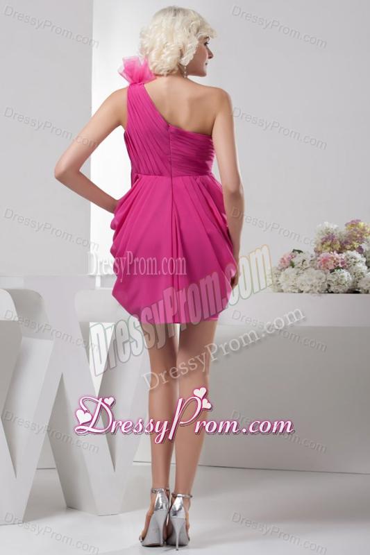 Empire One Shoulder Empire Hot Pink Chiffon Mini-length Prom Dress