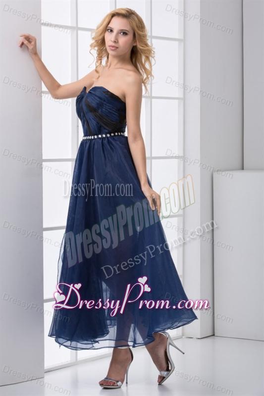 Empire Sweetheart Beading Ankle length Chiffon Navy Blue Prom Dress