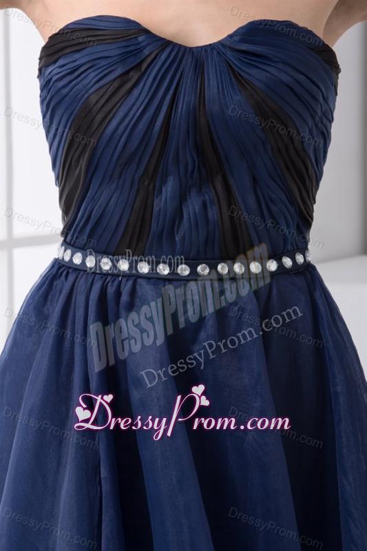 Empire Sweetheart Beading Ankle length Chiffon Navy Blue Prom Dress