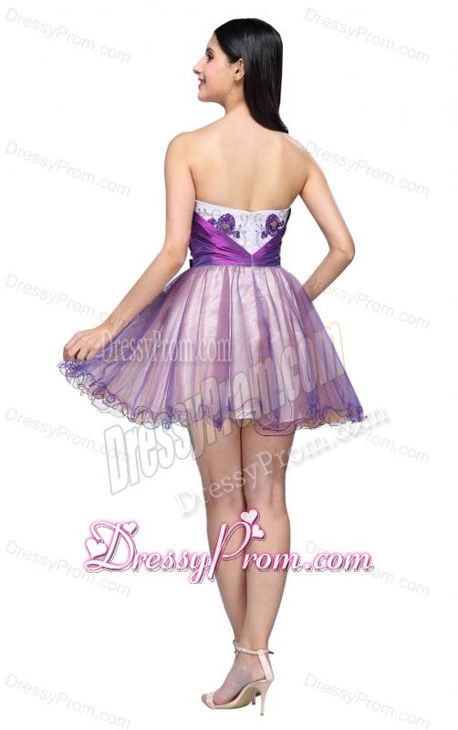 Princess Strapless Appliques Sash Organza Mini-length Prom Dress