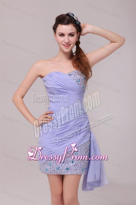 Column Lavender Sweetheart Beading and Ruching Prom Dress