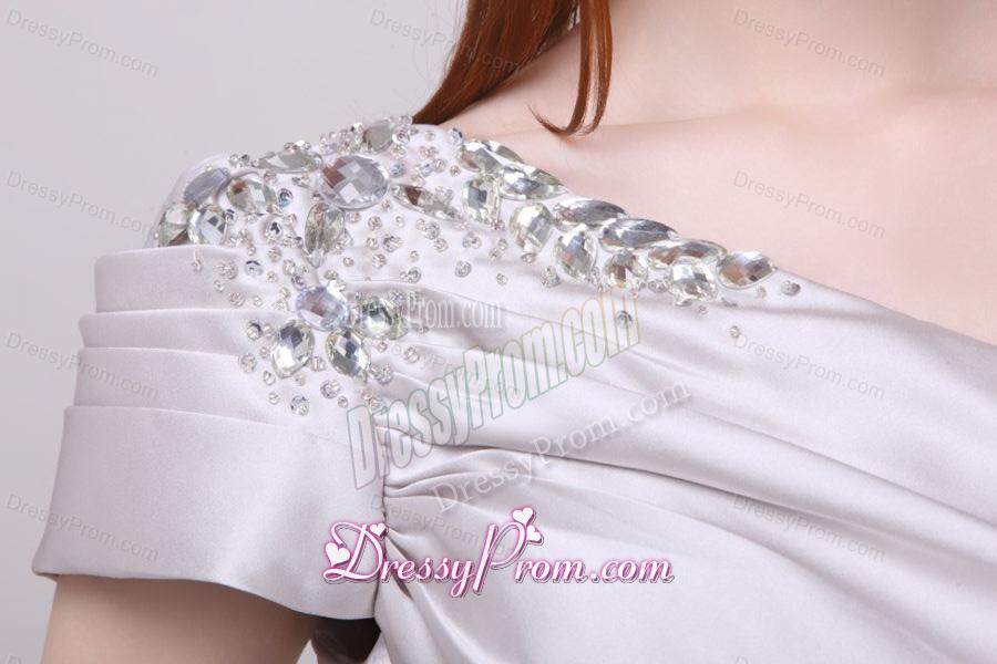 Gray One Shoulder Beading and Ruching Short Prom Dress