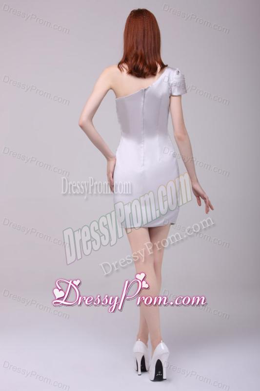 Gray One Shoulder Beading and Ruching Short Prom Dress