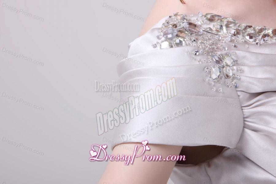 Gray One Shoulder Beading and Ruching Short Prom Dress