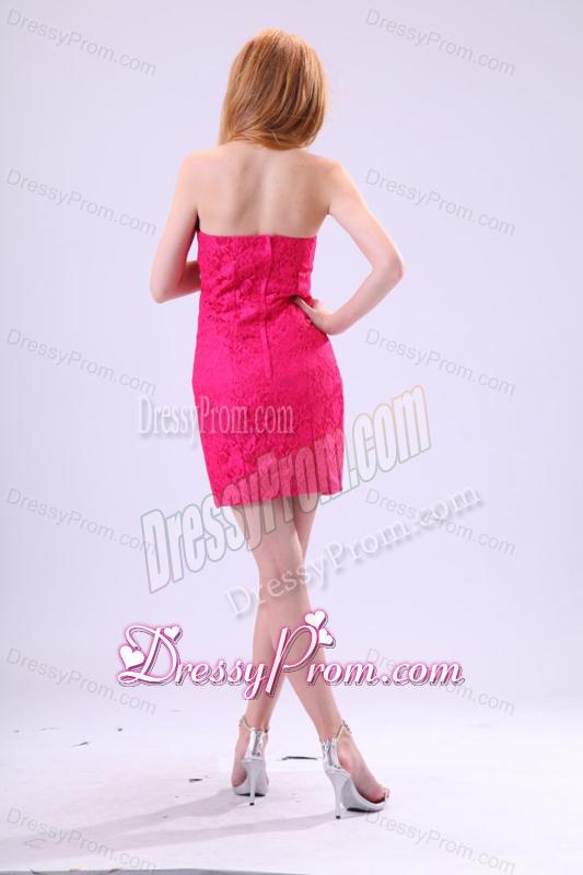 Hot Pink Column Strapless Prom Dress with Beading