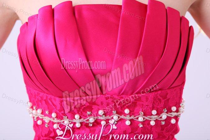 Hot Pink Column Strapless Prom Dress with Beading