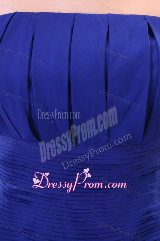 Sheath Royal Blue Strapless Ruching Organza Prom Dress