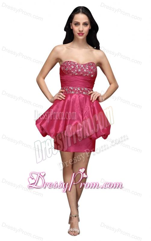 Column Hot Pink Strapless Beading Mini-length Prom Dress