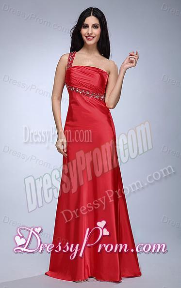 Column Wine Red Beading and Ruching Taffeta Prom Dress