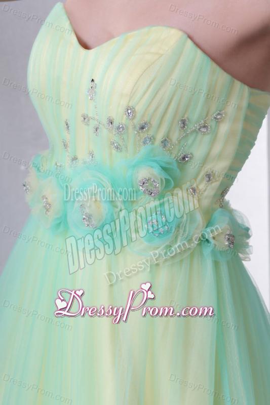 Sweetheart Yellow and Blue A-line Hand Made Flowers and Beading Prom Dress