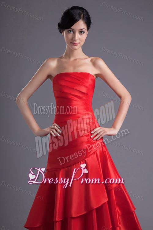A-line Wine Red Strapless Ruching Asymmetrical Prom Dress