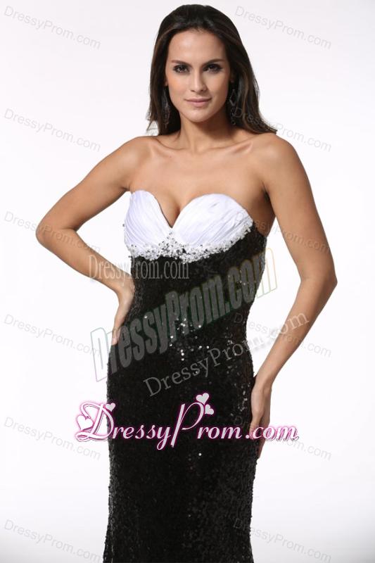 Black Sequined Prom Dress with Sweetheart Brush Train