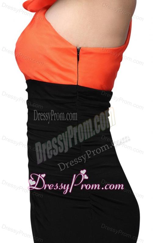 Black and Orange One Shoulder Column High Silt Prom Dress with Train