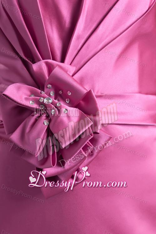 Column Strapless Rose Pink Ruching Taffeta Mini-length Prom Dress