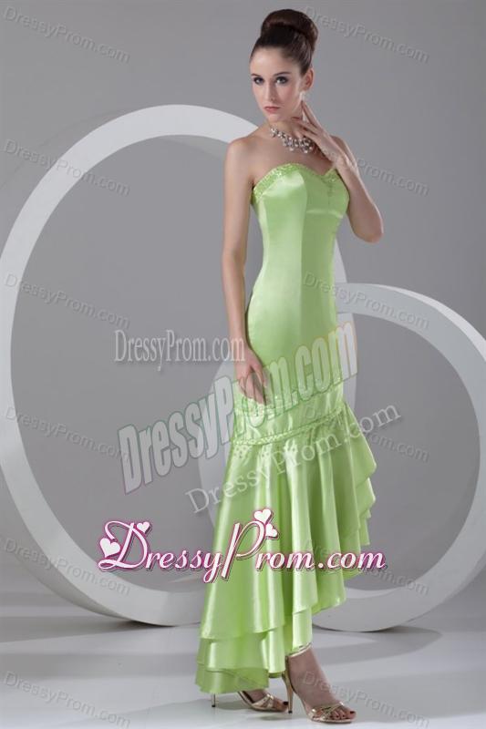 Column Sweetheart High-low Taffeta Beading Spring Green Prom Dress