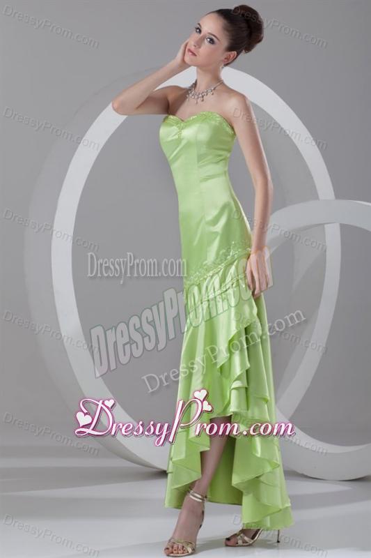 Column Sweetheart High-low Taffeta Beading Spring Green Prom Dress