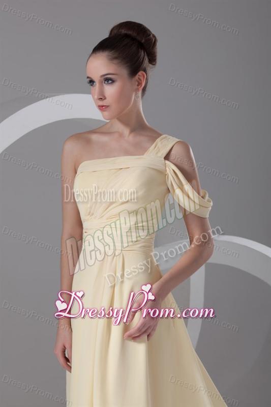 Elegant Empire One Shoulder Chiffon Ruching Champagne Prom Dress