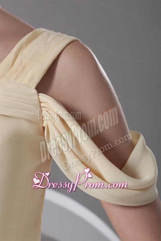 Elegant Empire One Shoulder Chiffon Ruching Champagne Prom Dress