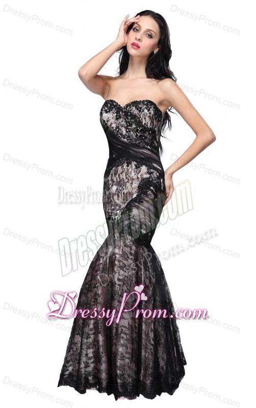 Mermaid Black Sweetheart Lace Floor-length Prom Dress