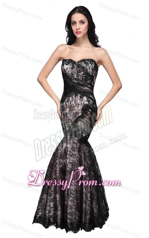 Mermaid Black Sweetheart Lace Floor-length Prom Dress