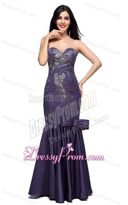Mermaid Purple Sweetheart Bow Purple Beading Prom Dress