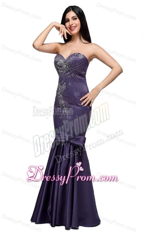 Mermaid Purple Sweetheart Bow Purple Beading Prom Dress