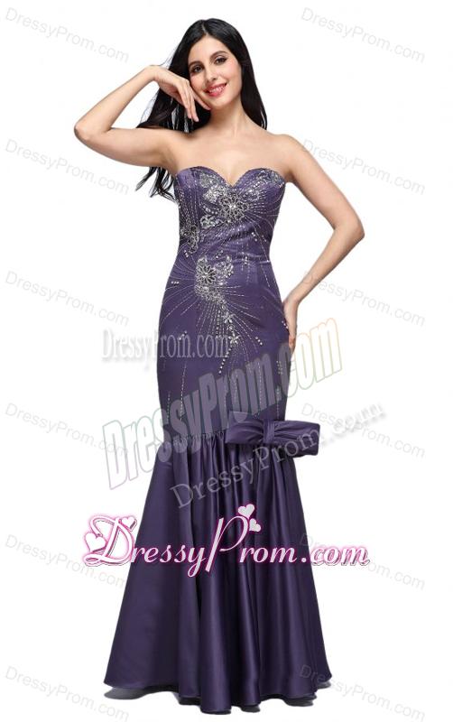 Mermaid Purple Sweetheart Bow Purple Beading Prom Dress