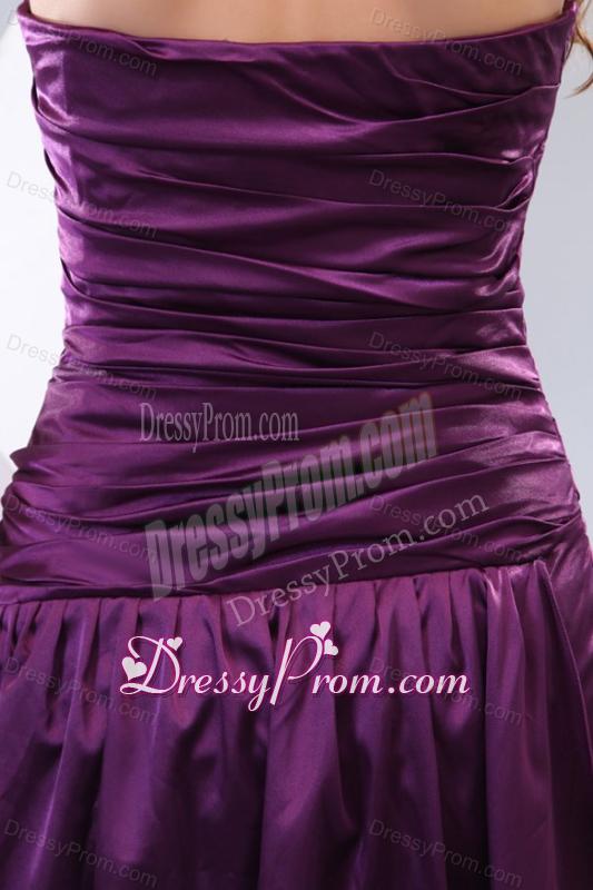 Popular Column Sweetheart Watteau Train Purple Side Zipper Prom Dress with Ruching