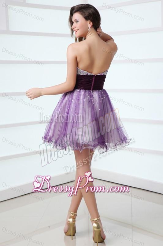 Purple A-line Strapless Beaded Short Prom Dress