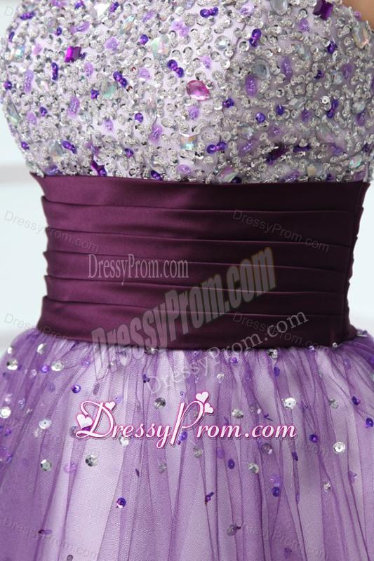 Purple A-line Strapless Beaded Short Prom Dress