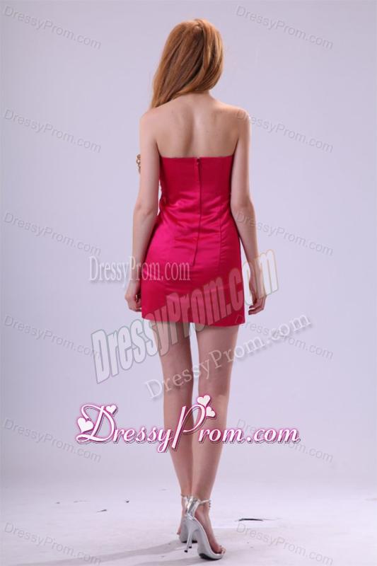 Red Column Sweetheart Mini-length Taffeta Beading and Bowknot Red Prom Dress