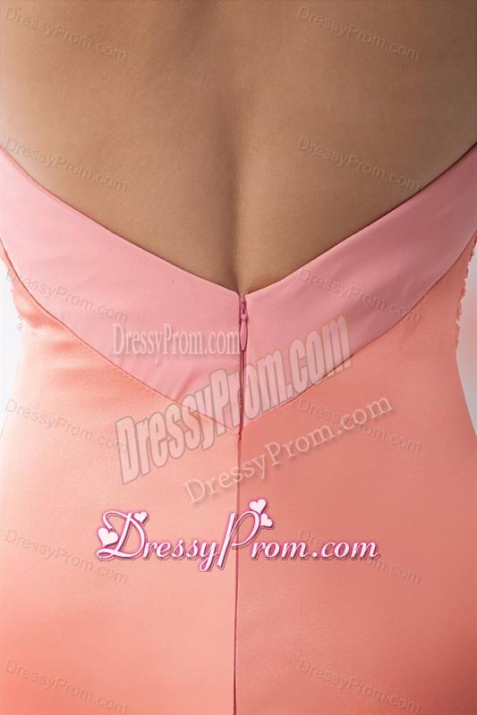 Taffeta Column Halter Backless Floor-length Ruching Watermelon Prom Dress